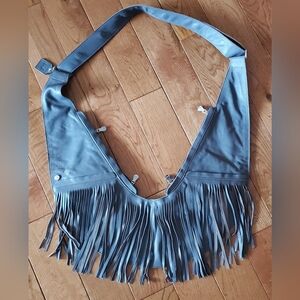 Carbon Leather Frings Sash Bag